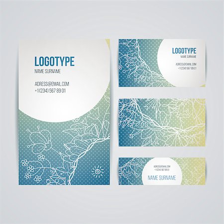 Set of vector design templates. Business card with floral circle ornament. Mandala style. Stock Photo - Budget Royalty-Free & Subscription, Code: 400-09047247