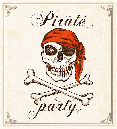 Vintage background with hand drawn skull for pirate party Stock Photo - Budget Royalty-Free & Subscription, Code: 400-09047356