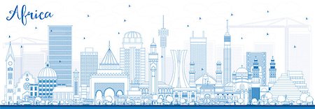 Outline Africa Skyline with Famous Landmarks. Vector Illustration. Business Travel and Tourism Concept. Image for Presentation, Banner, Placard and Web Site. Foto de stock - Super Valor sin royalties y Suscripción, Código: 400-09047469