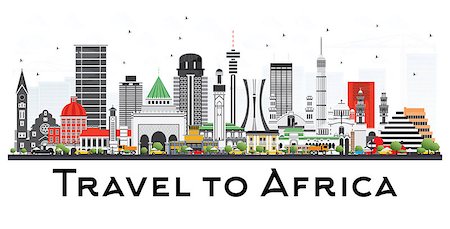 Africa Skyline with Famous Landmarks. Vector Illustration. Business Travel and Tourism Concept. Image for Presentation, Banner, Placard and Web Site. Foto de stock - Super Valor sin royalties y Suscripción, Código: 400-09047470