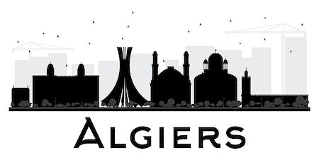 simsearch:400-08750728,k - Algiers City skyline black and white silhouette. Vector illustration. Simple flat concept for tourism presentation, banner, placard or web site. Business travel concept. Cityscape with landmarks Stock Photo - Budget Royalty-Free & Subscription, Code: 400-09047473