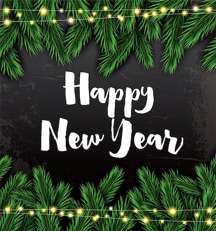 simsearch:400-09095404,k - Happy New Year. Greeting Card with Fir Branches and Neon Garland. Vector Illustration. Fotografie stock - Microstock e Abbonamento, Codice: 400-09047483