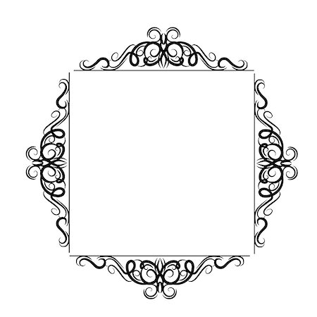 simsearch:400-06554325,k - Vintage baroque swirl frame black and white isolated vector Fotografie stock - Microstock e Abbonamento, Codice: 400-09047514