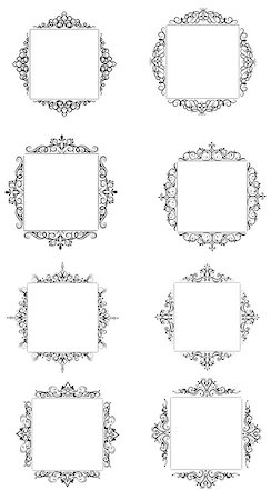 simsearch:400-06554325,k - Vintage baroque swirl frame black and white set isolated vector Fotografie stock - Microstock e Abbonamento, Codice: 400-09047515