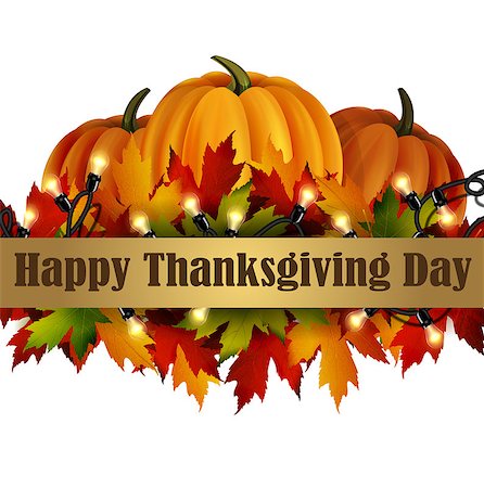 simsearch:400-05265311,k - Happy Thanksgiving day background, The vector illustration of pumpkins isolated on white, maple leafs. It is autumn. It is Thanksgiving day. Foto de stock - Super Valor sin royalties y Suscripción, Código: 400-09047519