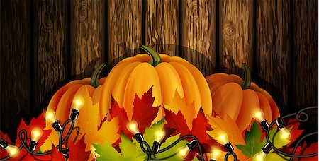 pumpkin leaf pattern - The vector illustration of pumpkins isolated on wooden background, maple leafs. It is autumn. It is Thanksgiving day Photographie de stock - Aubaine LD & Abonnement, Code: 400-09047520