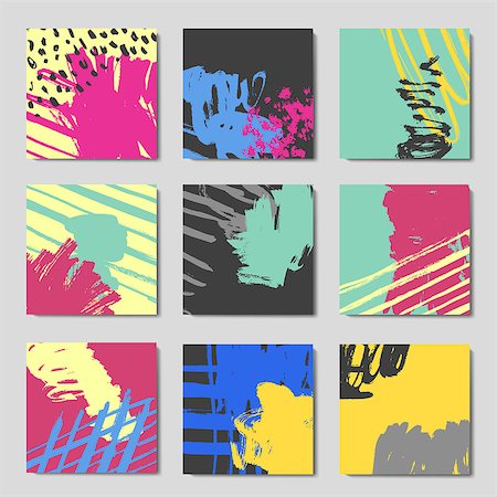 simsearch:400-08617908,k - Set of 6 ink brush patterns, modern grunge brush design templates, invitation, banner, art vector cards design Foto de stock - Super Valor sin royalties y Suscripción, Código: 400-09047534