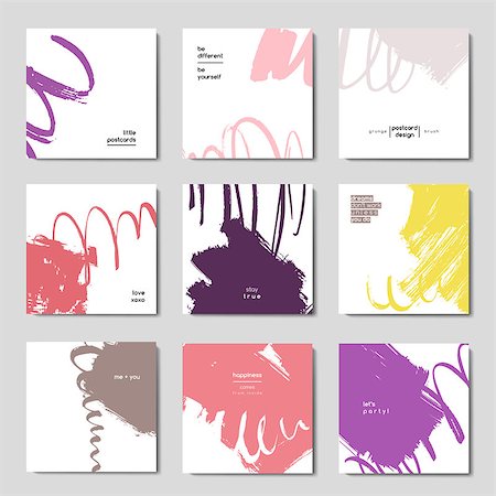 simsearch:400-08617908,k - Set of 6 ink brush patterns, modern grunge brush design templates, invitation, banner, art vector cards design Foto de stock - Super Valor sin royalties y Suscripción, Código: 400-09047533