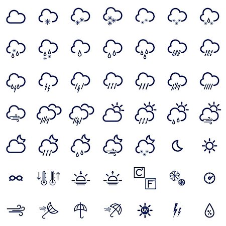 simsearch:400-08506268,k - Set with different weather icons cloud, sun, moon, rain snow drops Stock Photo - Budget Royalty-Free & Subscription, Code: 400-09047596