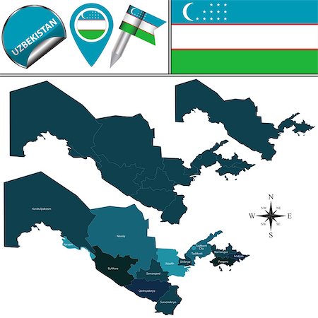 simsearch:400-08775846,k - Vector map of Uzbekistan with named regions and travel icons Photographie de stock - Aubaine LD & Abonnement, Code: 400-09047624