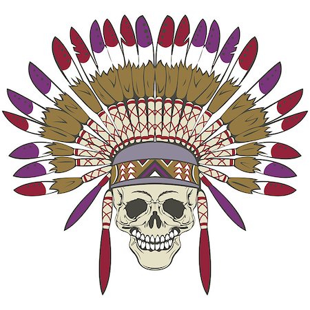 simsearch:400-04509148,k - Vector of human skull with indian headdress in retro style Photographie de stock - Aubaine LD & Abonnement, Code: 400-09047620