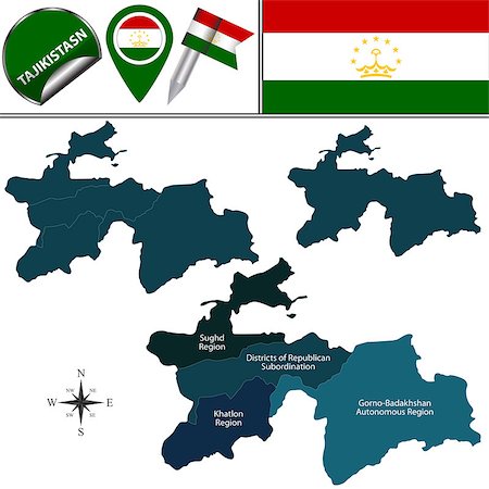 simsearch:400-08493882,k - Vector map of Tajikistan with named regions and travel icons Stock Photo - Budget Royalty-Free & Subscription, Code: 400-09047621