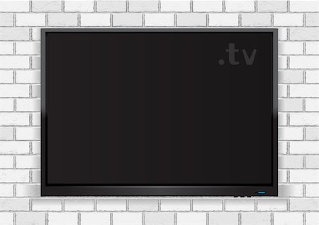 simsearch:400-07613409,k - TV hanging on white wall background. Flat modern ecomputer monitor or digital plasma television device. Electronic media equipment Stock Photo - Budget Royalty-Free & Subscription, Code: 400-09047661