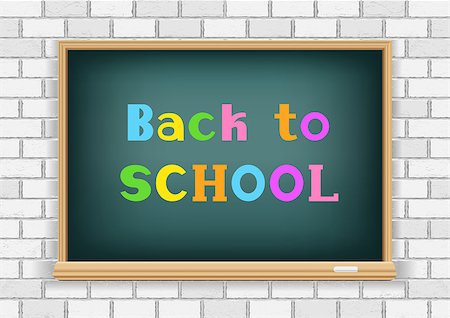 simsearch:400-08998170,k - Back to school multicolor text message on school blackboard on white brick wall background. Education chalkboard and white chalk Foto de stock - Super Valor sin royalties y Suscripción, Código: 400-09047663