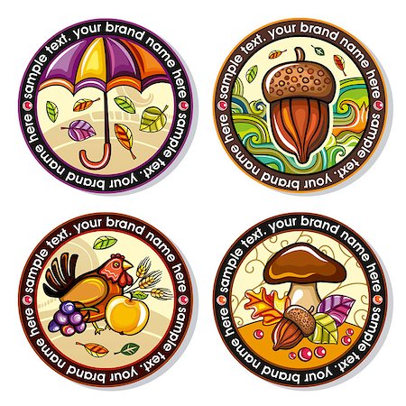 drink coaster - Vector set of Seasonal Autumn round drink coasters for cold, hot beverages. Cartoon fall designs for bar, pub, coffee shop, to place tea mug or beer bottle. Laves, nuts, umbrella, mushrooms and hen Stock Photo - Budget Royalty-Free & Subscription, Code: 400-09047716