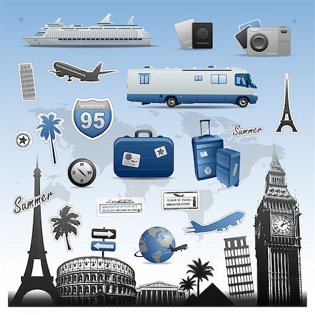 Travel and vacations icons set vector elements Stock Photo - Budget Royalty-Free & Subscription, Code: 400-09047728