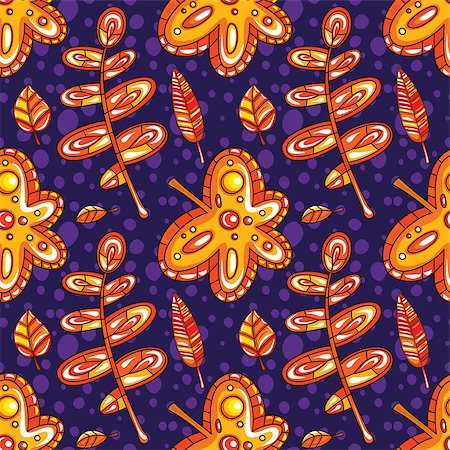 simsearch:400-04840783,k - Autumn seamless pattern with fall leaves isolated on background. Abstract floral texture. Colorful cartoon backdrop. Template for fashion prints, seasonal sale,  social media. Vector design elements Foto de stock - Super Valor sin royalties y Suscripción, Código: 400-09047720