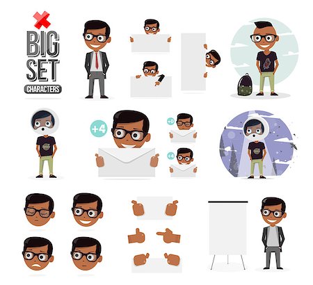 Set boys character creation set. Icons with different types of faces and hair style, emotions, front, rear, side view of male person. Moving arms, legs. Vector illustration. Foto de stock - Super Valor sin royalties y Suscripción, Código: 400-09047755