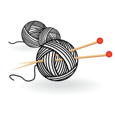 Hand drawn sketch yarn ball with needles for knitting. Vector black and white vintage illustration Stock Photo - Budget Royalty-Free & Subscription, Code: 400-09047875