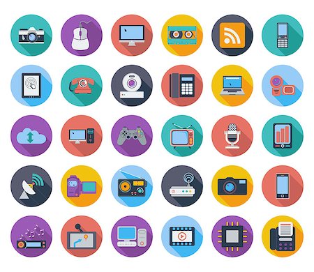 Devices icons, whit long shadow. Vector illustration. Stock Photo - Budget Royalty-Free & Subscription, Code: 400-09047882