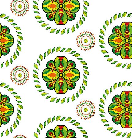 Vector flower seamless pattern. Simple flower print. Floral cute doodle background. Green and red colors. Foto de stock - Royalty-Free Super Valor e Assinatura, Número: 400-09048010