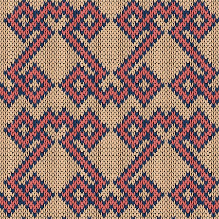 Knitting seamless geometric ornate vector pattern in beige, red and blue colors Stock Photo - Budget Royalty-Free & Subscription, Code: 400-09048071