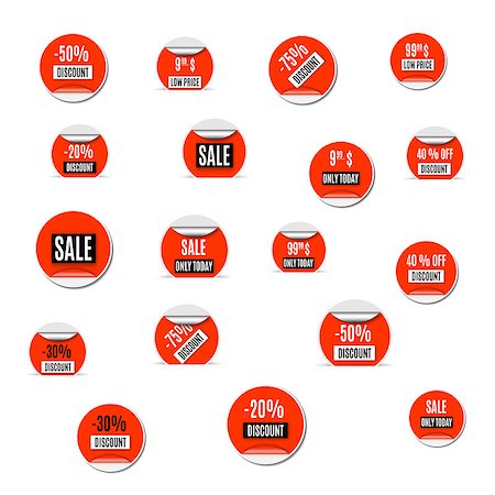 simsearch:400-05381819,k - Set of red paper stickers discount and sale, isolated on white background. Design elements labels and tags, vector illustration. Stock Photo - Budget Royalty-Free & Subscription, Code: 400-09048165