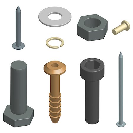 simsearch:400-09120941,k - Set of different fasteners isolated on white background. 3D isometric style, vector illustration. Stock Photo - Budget Royalty-Free & Subscription, Code: 400-09048171