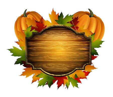 simsearch:400-08776231,k - wooden vector autumn board with pumpkin and fall leaves and birds with wooden board on a white background Stockbilder - Microstock & Abonnement, Bildnummer: 400-09048196