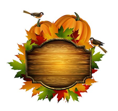 simsearch:400-08776231,k - wooden vector autumn board with pumpkin and fall leaves and birds with wooden board on a white background Stockbilder - Microstock & Abonnement, Bildnummer: 400-09048197