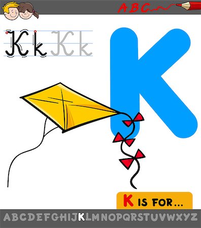 Educational Cartoon Illustration of Letter K from Alphabet with Kite Toy Object for Children Stock Photo - Budget Royalty-Free & Subscription, Code: 400-09048255