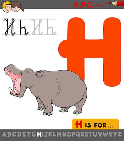 simsearch:400-06101861,k - Educational Cartoon Illustration of Letter H from Alphabet with Hippopotamus Animal Character for Children Foto de stock - Super Valor sin royalties y Suscripción, Código: 400-09048251