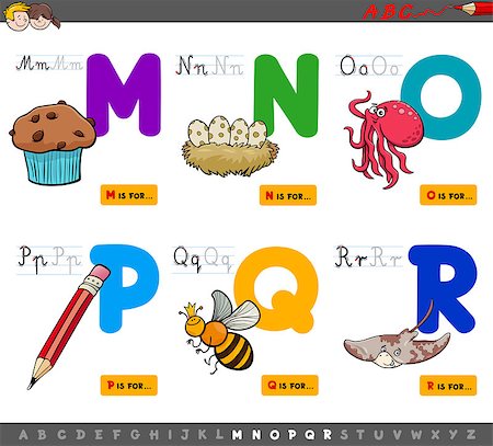 simsearch:400-07553801,k - Cartoon Illustration of Capital Letters Alphabet Educational Set for Reading and Writing Learning for Children from M to R Photographie de stock - Aubaine LD & Abonnement, Code: 400-09048266