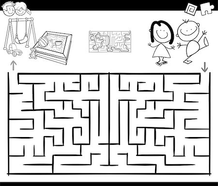 sandbox - Black and White Cartoon Illustration of Education Maze or Labyrinth Game for Children with Children Characters and Playground Coloring Page Stock Photo - Budget Royalty-Free & Subscription, Code: 400-09048277