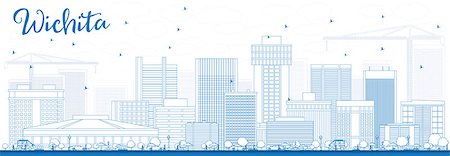 simsearch:400-08893373,k - Outline Wichita Skyline with Blue Buildings. Vector Illustration. Business Travel and Tourism Concept with Modern Architecture. Image for Presentation Banner Placard and Web Site. Stockbilder - Microstock & Abonnement, Bildnummer: 400-09048350