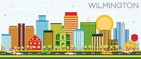 simsearch:400-09047606,k - Wilmington Skyline with Color Buildings and Blue Sky. Vector Illustration. Business Travel and Tourism Concept with Modern Buildings. Image for Presentation Banner Placard and Web Site. Stock Photo - Budget Royalty-Free & Subscription, Code: 400-09048351
