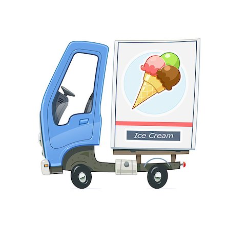 simsearch:400-06553976,k - Small Truck refrigerator for delivery ice cream. Lorry with blue cabin. Cartoon auto Freezer. Transport. Isolated white background. Vector illustration. Foto de stock - Royalty-Free Super Valor e Assinatura, Número: 400-09048467