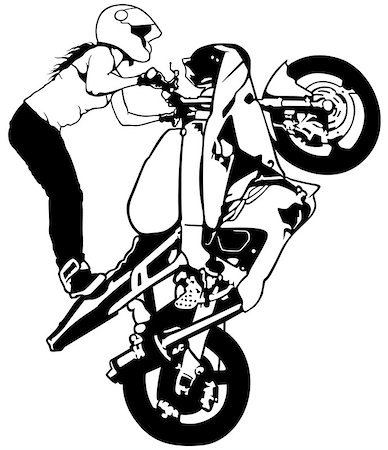 draw bike with people - Motorbike Girl On The Rear Wheel - Black and White Illustration, Vector Stock Photo - Budget Royalty-Free & Subscription, Code: 400-09048475