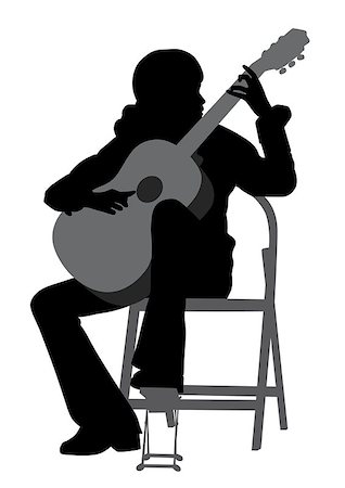 simsearch:400-07338880,k - Illustration of a young woman playing acoustic guitar. Classical music. Isolated white background. EPS file available. Stock Photo - Budget Royalty-Free & Subscription, Code: 400-09048847