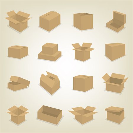 simsearch:400-06205380,k - Set of cardboard box icons isolated on white background. Flat style, vector illustration. Foto de stock - Super Valor sin royalties y Suscripción, Código: 400-09048974