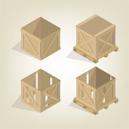 simsearch:400-04376653,k - Realistic wooden container for transportation cargo with pallet, isolated on a light background. Flat 3D isometric style, vector illustration. Photographie de stock - Aubaine LD & Abonnement, Code: 400-09048977