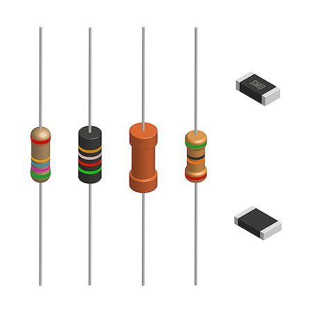 simsearch:400-09120941,k - Set of resistors of different shapes isolated on white background. Elements design of electronic components. 3D isometric style, vector illustration. Stock Photo - Budget Royalty-Free & Subscription, Code: 400-09048987