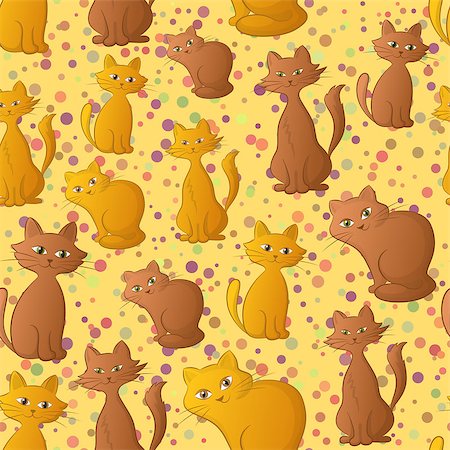 simsearch:400-04787541,k - Seamless Background with Cartoon Brown and Red Cats and Confetti, Tile Pattern for Your Design. Vector Stockbilder - Microstock & Abonnement, Bildnummer: 400-09049052