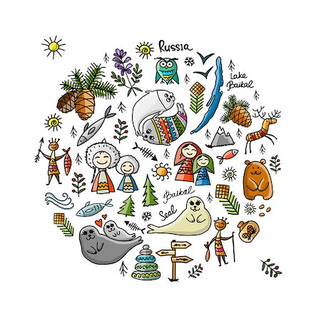 simsearch:400-09049135,k - Travel icons set, Baikal, Russia. Sketch for your design. Vector illustration Stockbilder - Microstock & Abonnement, Bildnummer: 400-09049136