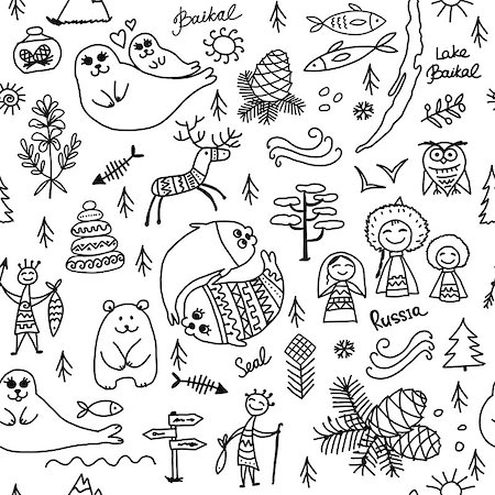 simsearch:400-09049135,k - Travel to Baikal, Russia. Seamless pattern for your design. Vector illustration Stockbilder - Microstock & Abonnement, Bildnummer: 400-09049133