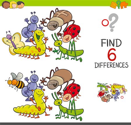 simsearch:400-09091850,k - Cartoon Illustration of Spot the Differences Educational Activity Game for Children with Insects Animal Characters Group Stock Photo - Budget Royalty-Free & Subscription, Code: 400-09049263