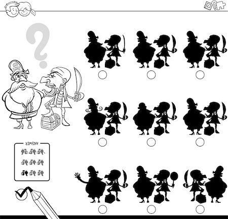 forziere - Black and White Cartoon Illustration of Finding the Shadow without Differences Educational Activity for Children with Two Pirates Fantasy Characters Coloring Book Fotografie stock - Microstock e Abbonamento, Codice: 400-09049275