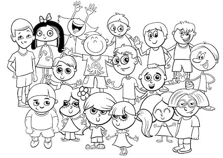 simsearch:400-09115669,k - Black and White Cartoon Illustration of Preschool or Elementary School Age Children Characters Group Coloring Book Photographie de stock - Aubaine LD & Abonnement, Code: 400-09049295