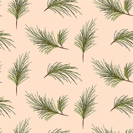 Pine tree branches on pale pink background seamless vector pattern. Fotografie stock - Microstock e Abbonamento, Codice: 400-09049309