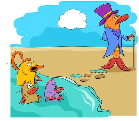 simsearch:400-07410472,k - Cartoon Humorous Concept Illustration of Fish Out of Water Saying or Proverb Stock Photo - Budget Royalty-Free & Subscription, Code: 400-09049300